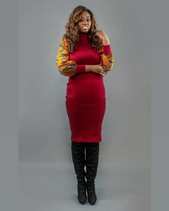 African Print long Sleeve Ada Midi Sweater Dress  zoedio