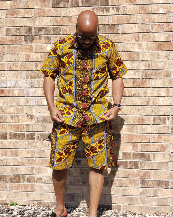 African Print Ade Men Summer Two Piece