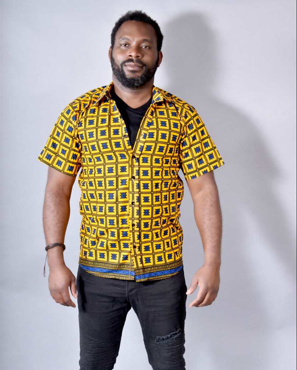 African Print Osaze Men’s Short Sleeve Button- Up Shirt