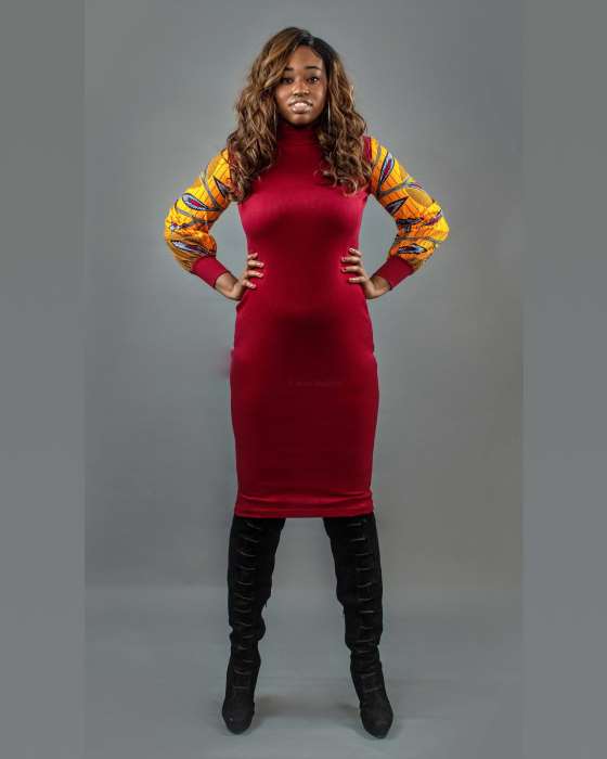 African Print long Sleeve Ada Midi Sweater Dress