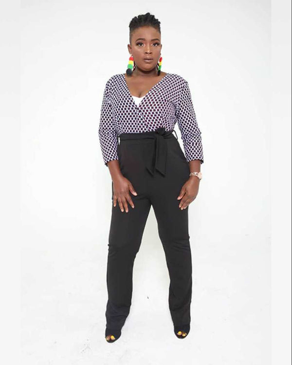 African Print Omote Jumpsuit Black Polka